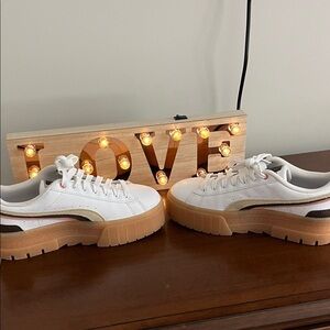 Puma White Sneakers with Brown Logo